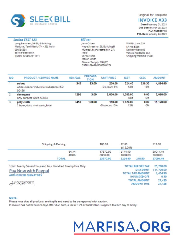 Downloadable India Sleek Bill invoicing software company invoice sample